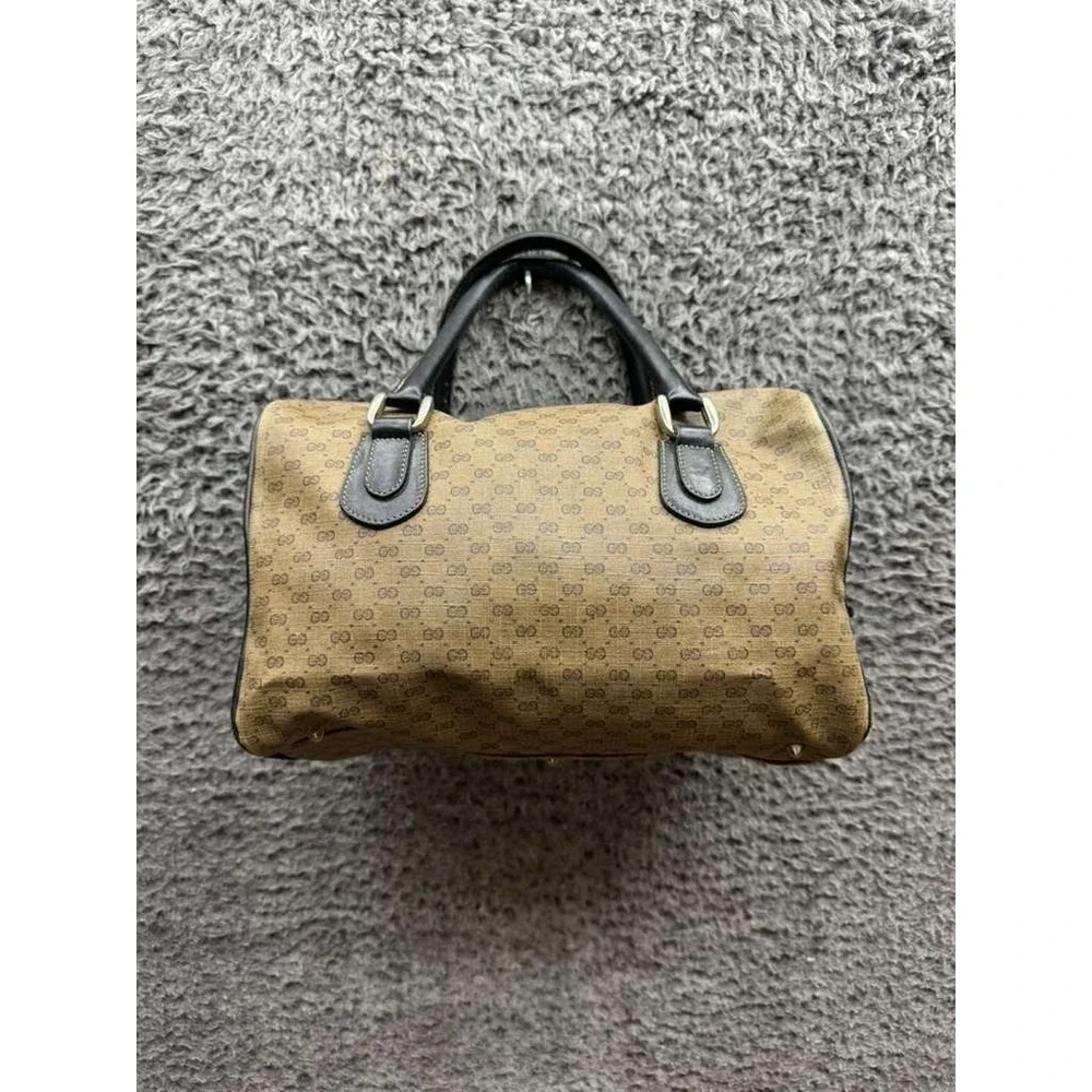 Vintage 80's Gucci‎ GG Monogram Canvas Mini Boston Top Handle Satchel Bag Brown